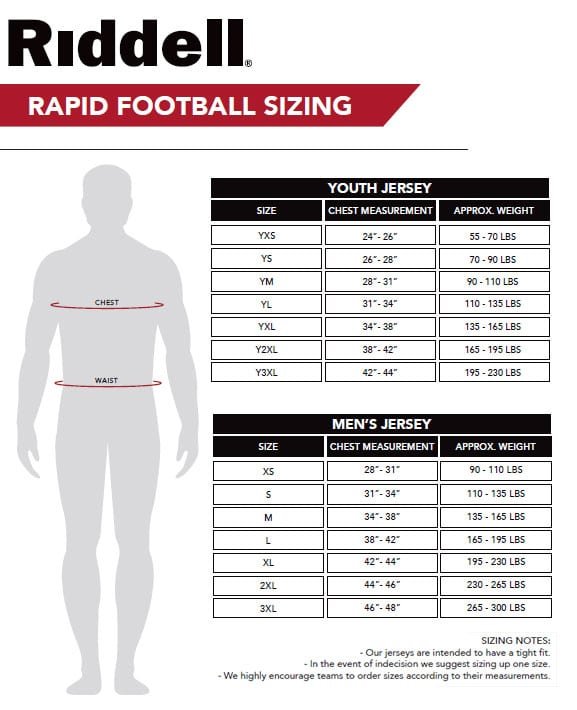 Football Jersey Size Chart